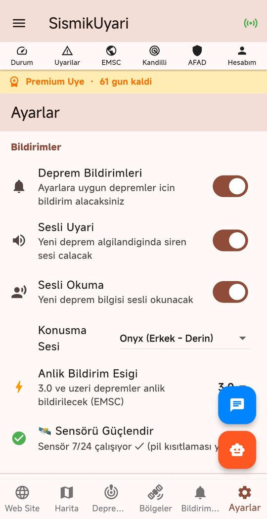 Ayarlar ekranı